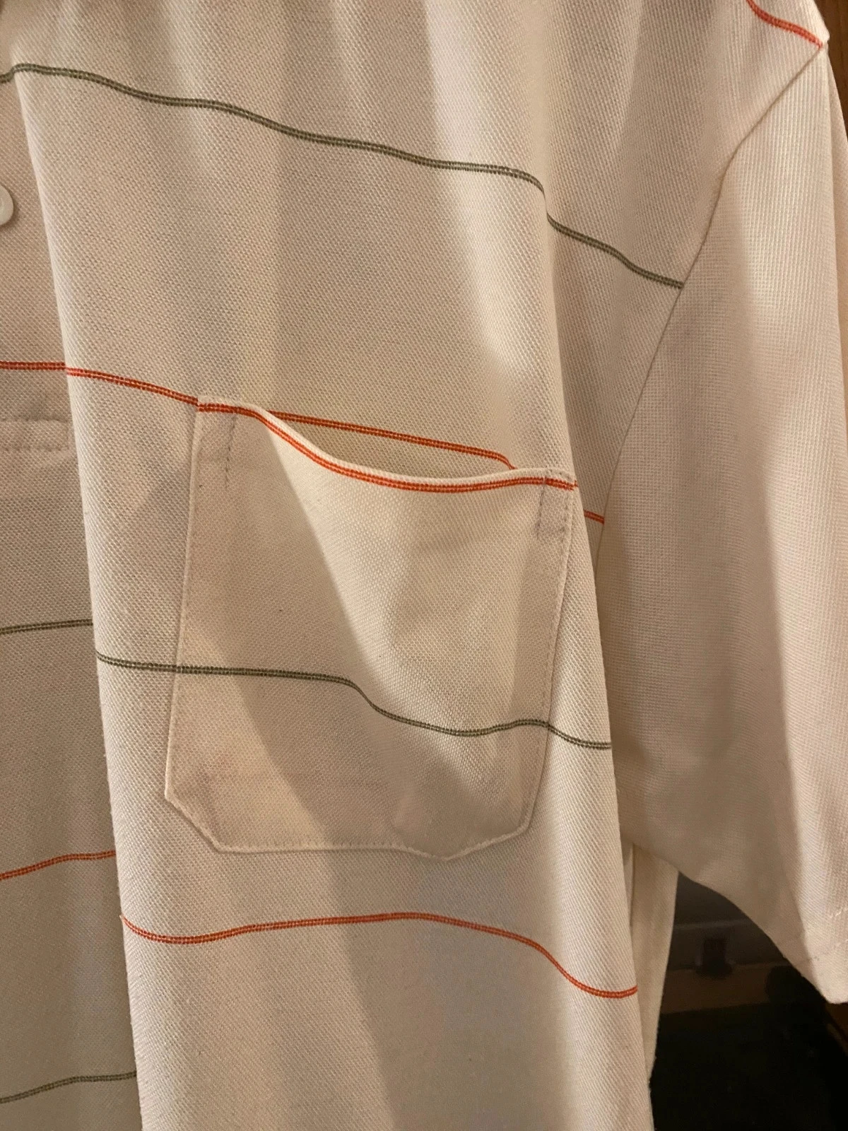 Polo blouse chemise vintage coton SW beige rayure orange unisexe homme XL leger oversize – photo 3